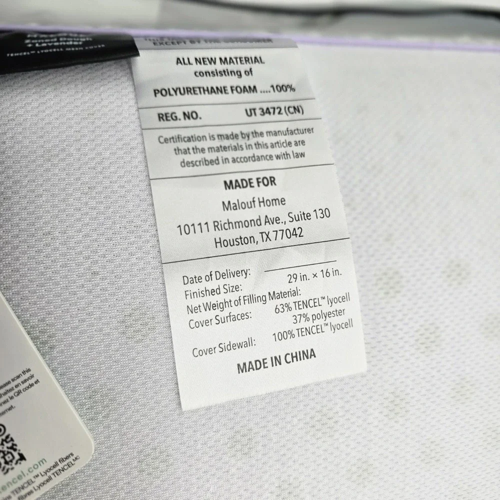MALOUF Zoned Dough Memory‎ Foam Pillow Queen Lavender Aromatherapy Spray